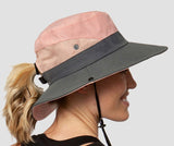 Wide Brim UV Protection Ponytail Hat
